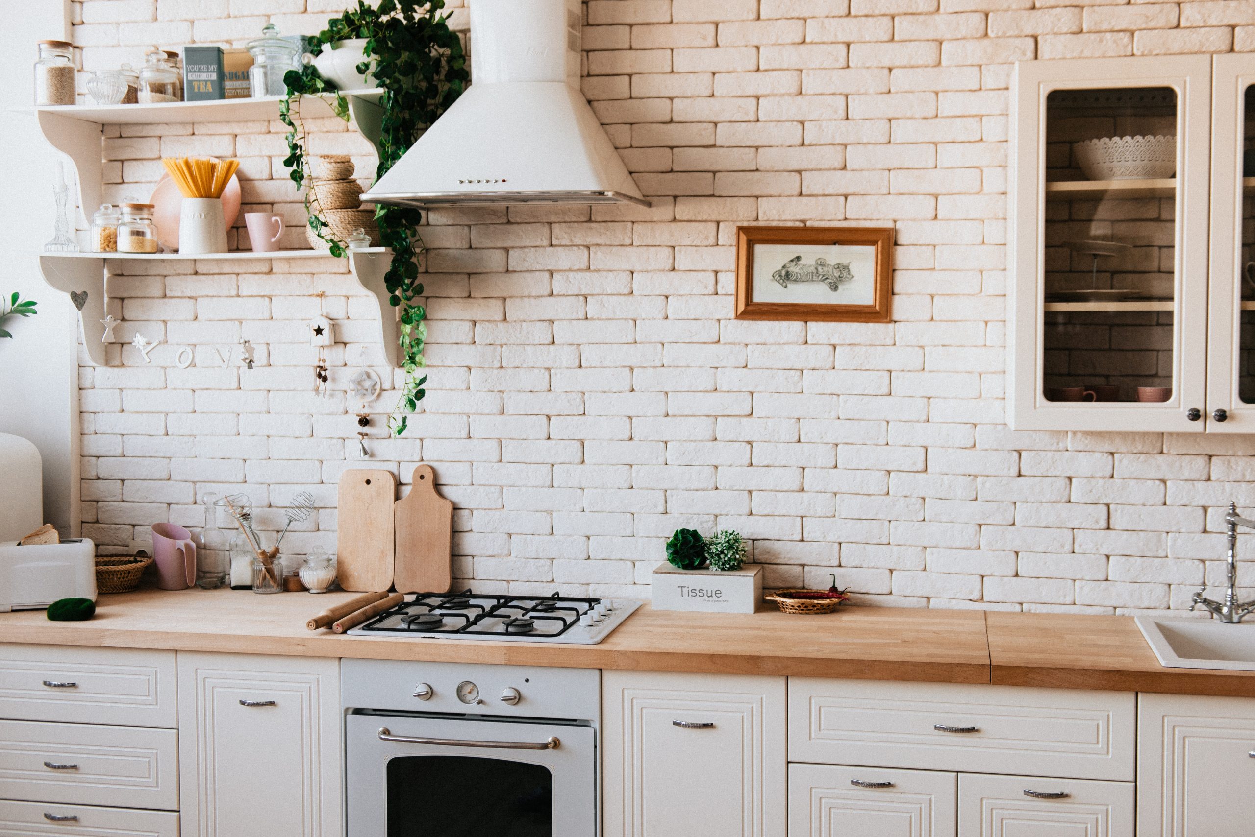 white brick kitchen